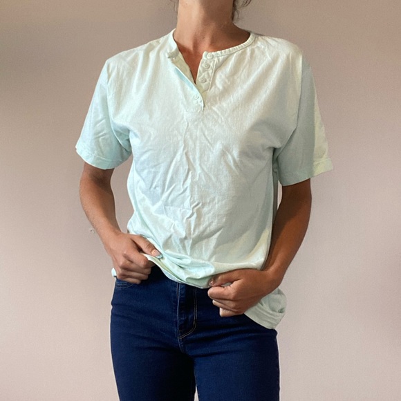 Vintage Mint Green/Light Blue T-Shirt with Buttons - Picture 2 of 9